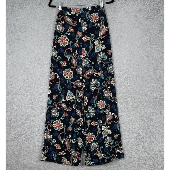 Kate Moss Topshop Pants Womens 4 Black Paisley Floral Wide Leg Retro Boho 2000s - Picture 1 of 14